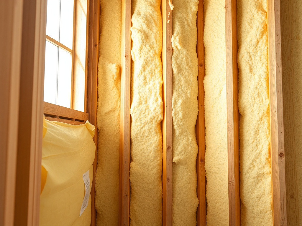 Close-up of finished, cured closed-cell spray foam insulation in a wall cavity